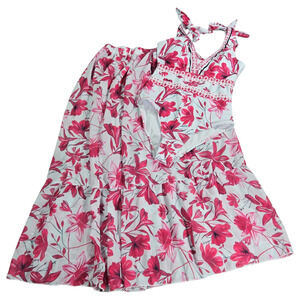 Women Medium New One Piece Swimsuit Skirt Matching Tropical Pink White Resort